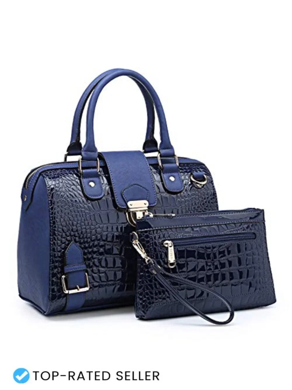 Vegan Leather Satchel Purse Boston Bag Top Handle Work Tote with Wristlet